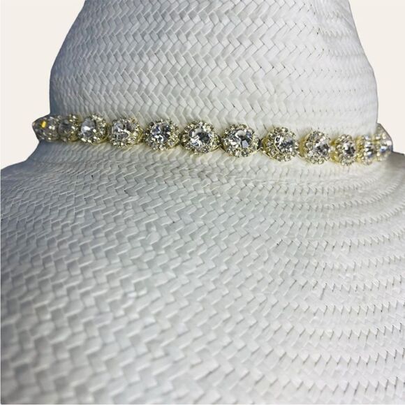 Nikki Beach Cosmos Crystal Straw Sun Hat UPF Protection Ivory One Size NEW - Picture 5 of 11